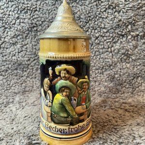 Vintage German Beer Stein with Pewter Lid